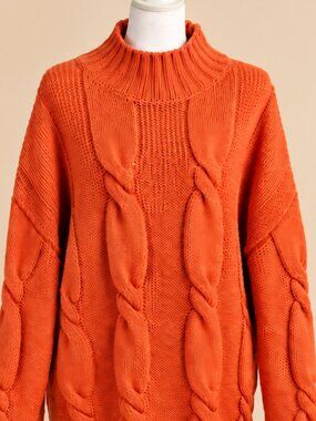Whistles UK Gorgeous & Cozy Burnished Orange Chunky Cable Knit Sweater Oversized